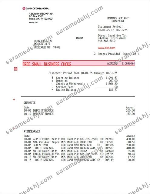 USA Bank of Oklahoma account statement Word and PDF template
